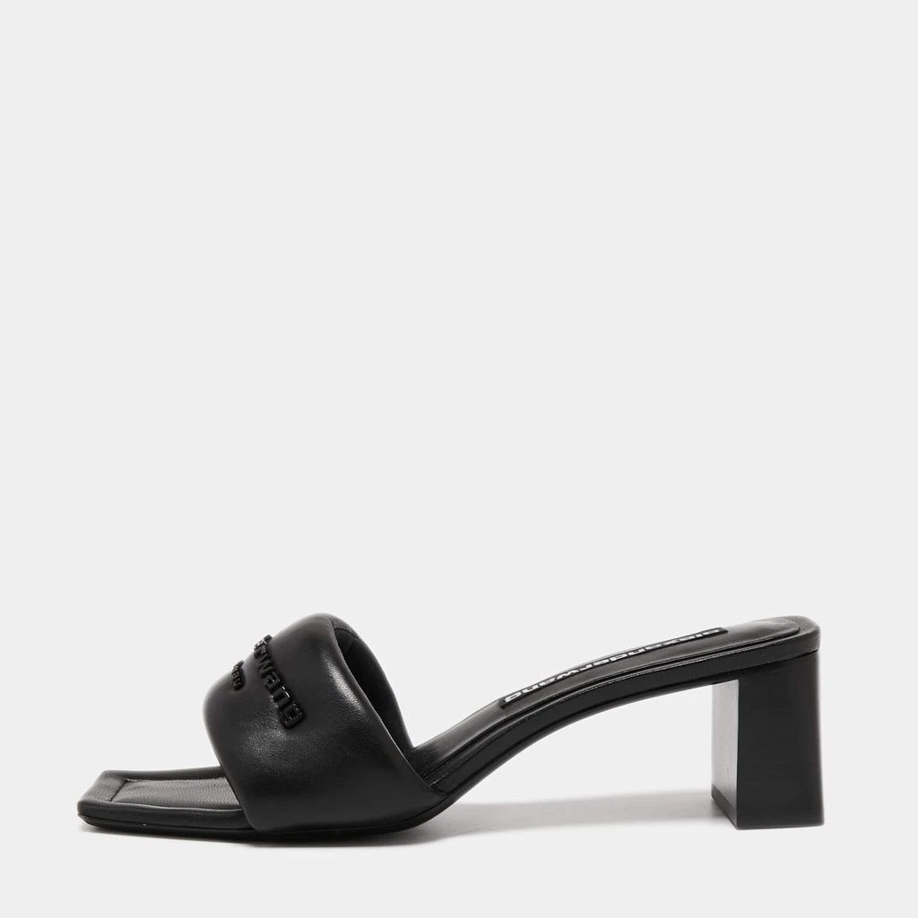 商品[二手商品] Alexander Wang|Alexander Wang Black Leather Anya Logo Slide Sandals Size 39.5,价格¥1470,第1张图片