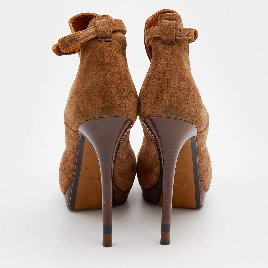 Fendi Brown Suede Peep Toe Platform Booties Size 38.5商品第5张图片规格展示