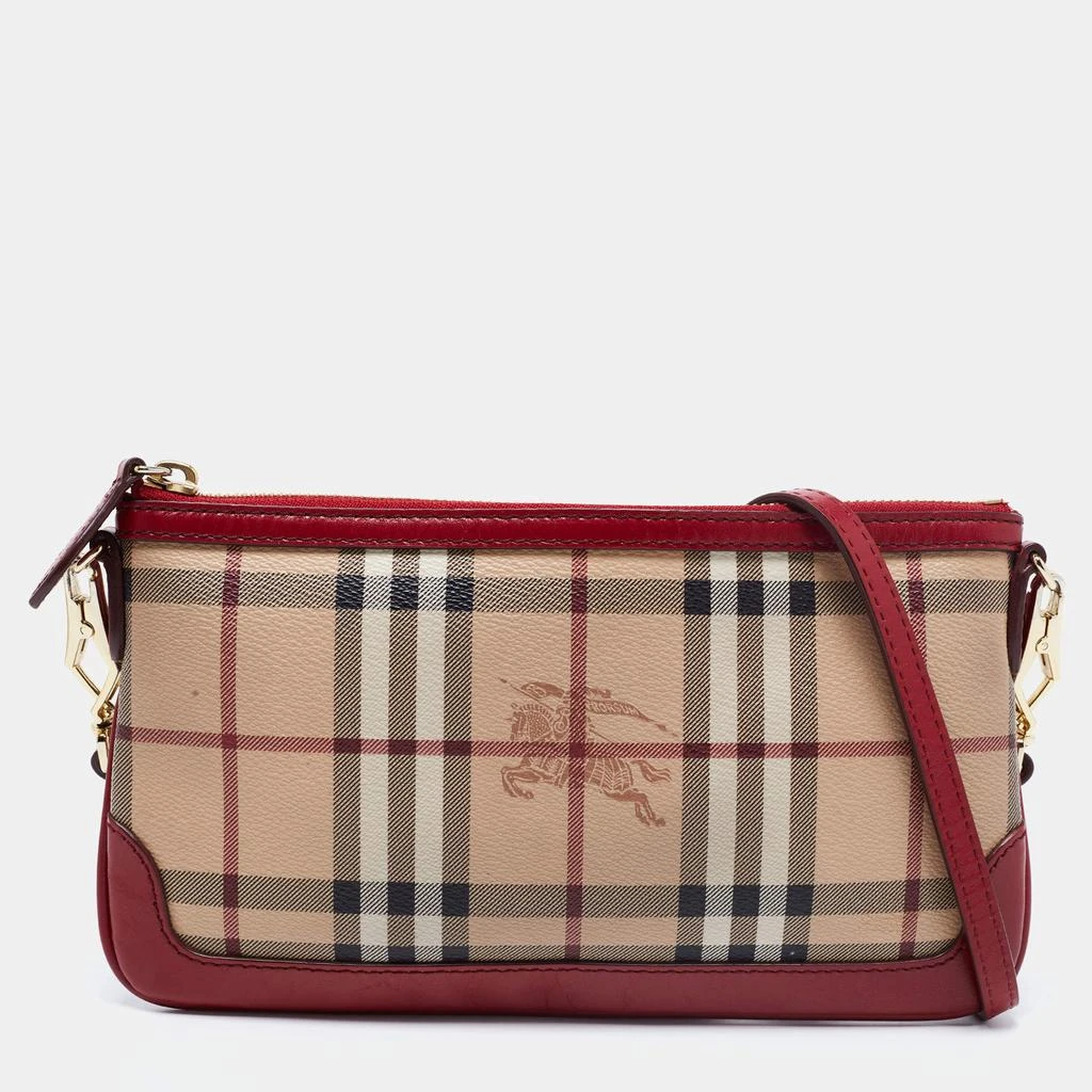 商品[二手商品] Burberry|Burberry Beige/Red Haymarket Check PVC And Leather Small Peyton Crossbody Bag,价格¥2490,第1张图片