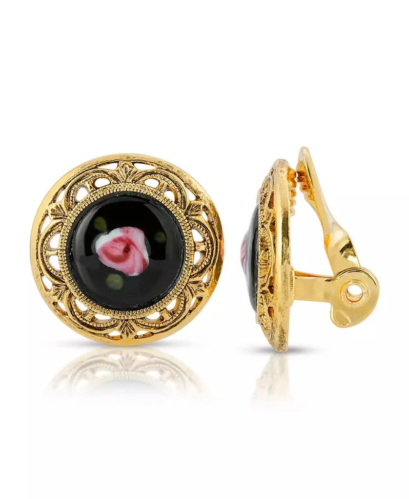 商品2028|Gold Tone with Flower Decal Stone Clip Earrings,价格¥341,第1张图片