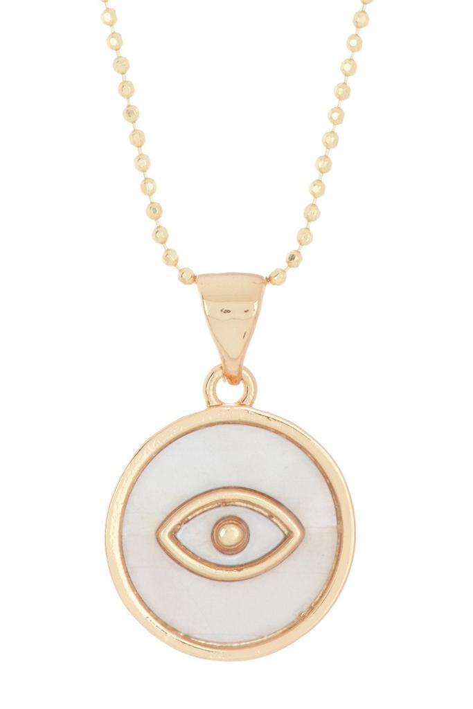 商品ADORNIA|Adornia Evil Eye White Mother of Pear Disc Pendant Neckalce  14k gold plated .925 sterling silver,价格¥230,第1张图片