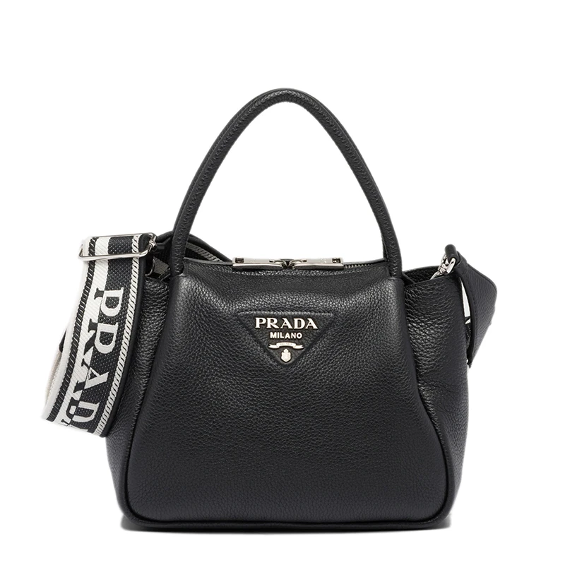 商品Prada|PRADA/普拉达 22春夏新款 女士小号黑色皮革饰有三角徽标配织物肩带拉链开合单肩斜跨手提包1BC145_2DKV_F0002_V_3OO,价格¥23286,第1张图片