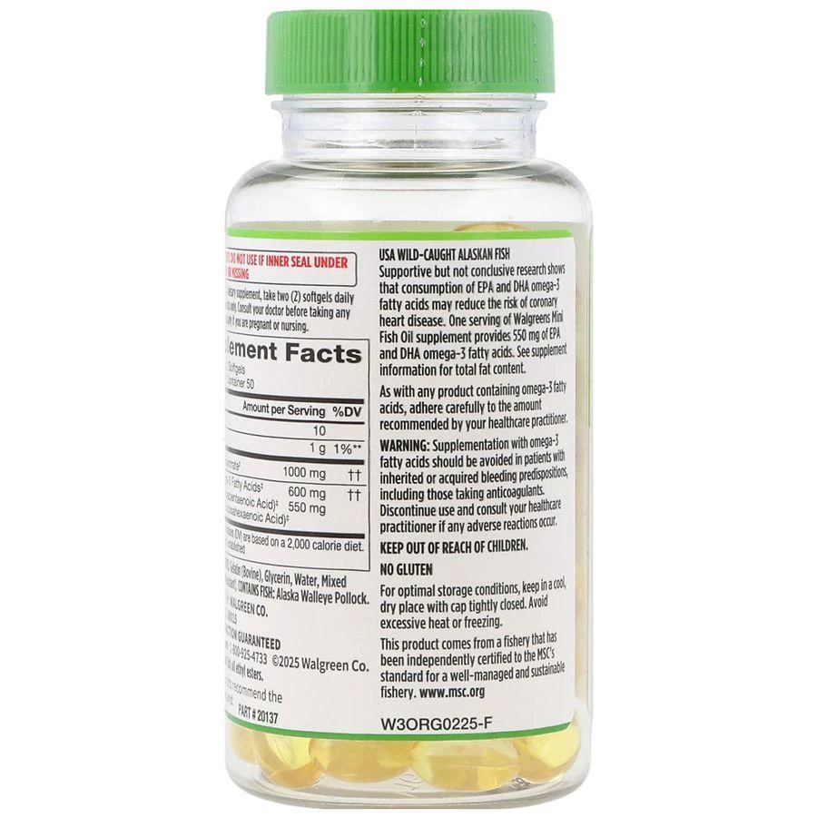 商品Walgreens|Mini Fish Oil 1000 mg Softgels,价格¥96,第3张图片详细描述
