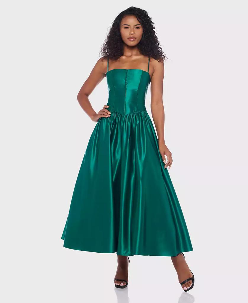 Alex & Sophia Juniors' Satin Corset Fit & Flare Dress - Emerald/emerald - Size 11/12