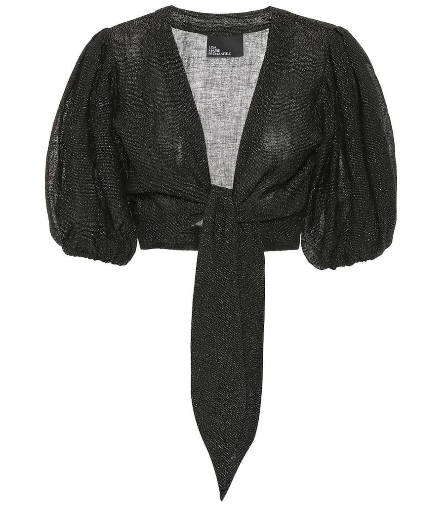 Cropped linen-blend blouse商品第1张图片规格展示