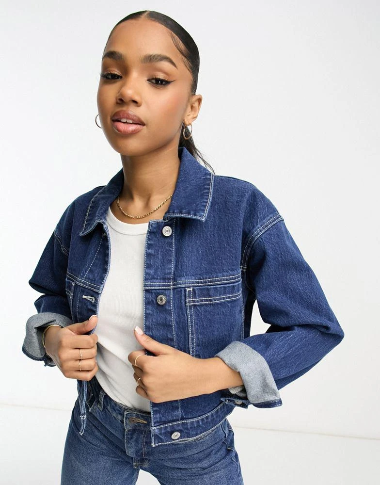 商品Abercrombie & Fitch|Abercrombie & Fitch cropped denim jacket in dark blue,价格¥402,第1张图片