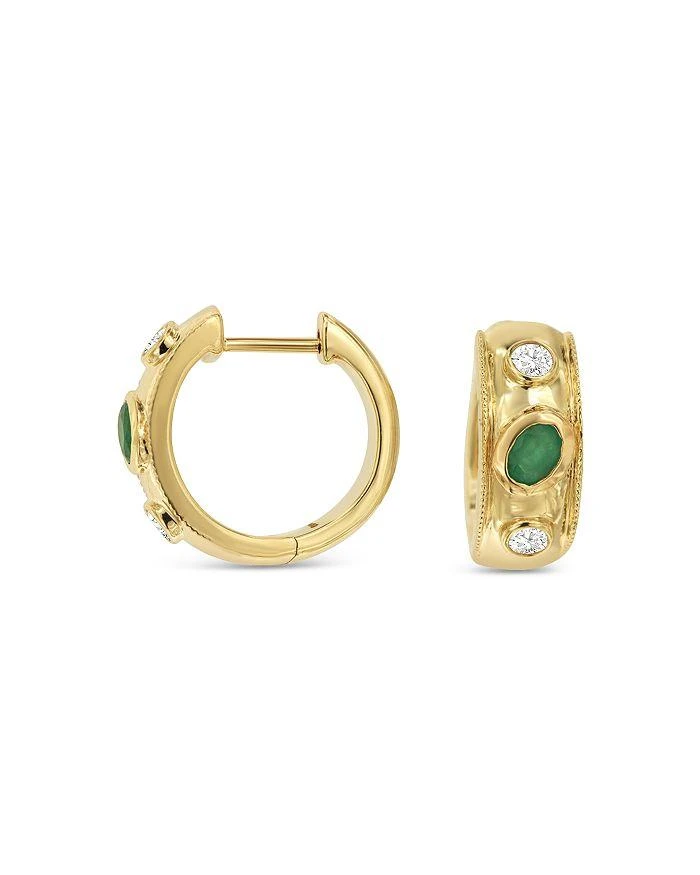 商品Bloomingdale's|Emerald & Diamond Bezel Huggie Hoop Earrings in 14K Yellow Gold,价格¥22421,第1张图片