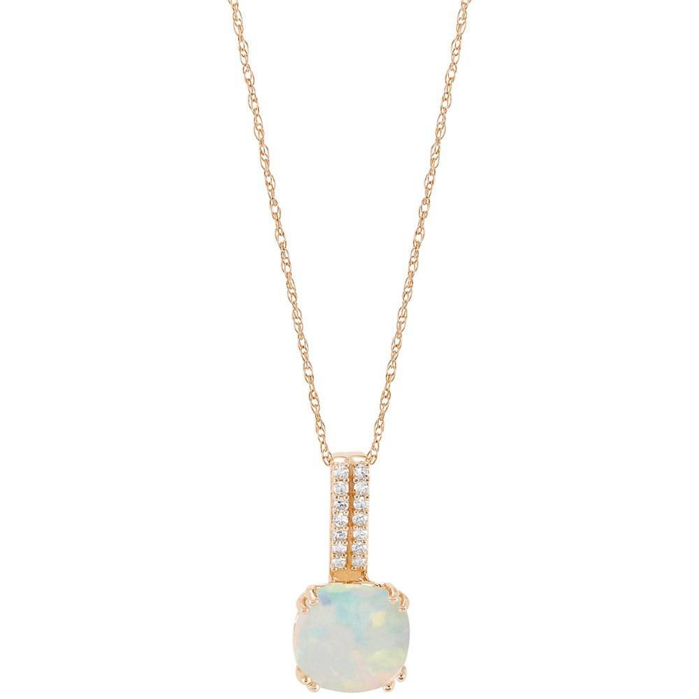 商品Macy's|Opal (1-1/2 ct. t.w.) & Diamond (1/20 ct. t.w.) 18" Pendant Necklace in 14k Gold,价格¥6089,第1张图片