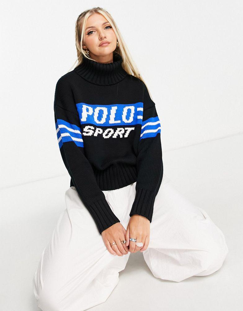 商品Ralph Lauren|Polo Sport Ralph Lauren roll neck knitted jumper in black,价格¥2156,第5张图片详细描述