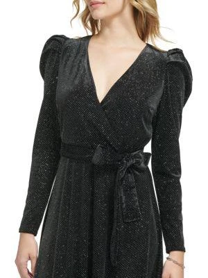 商品Karl Lagerfeld Paris|Glitter Velvet Puff Sleeve Midi Dress,价格¥676,第3张图片详细描述