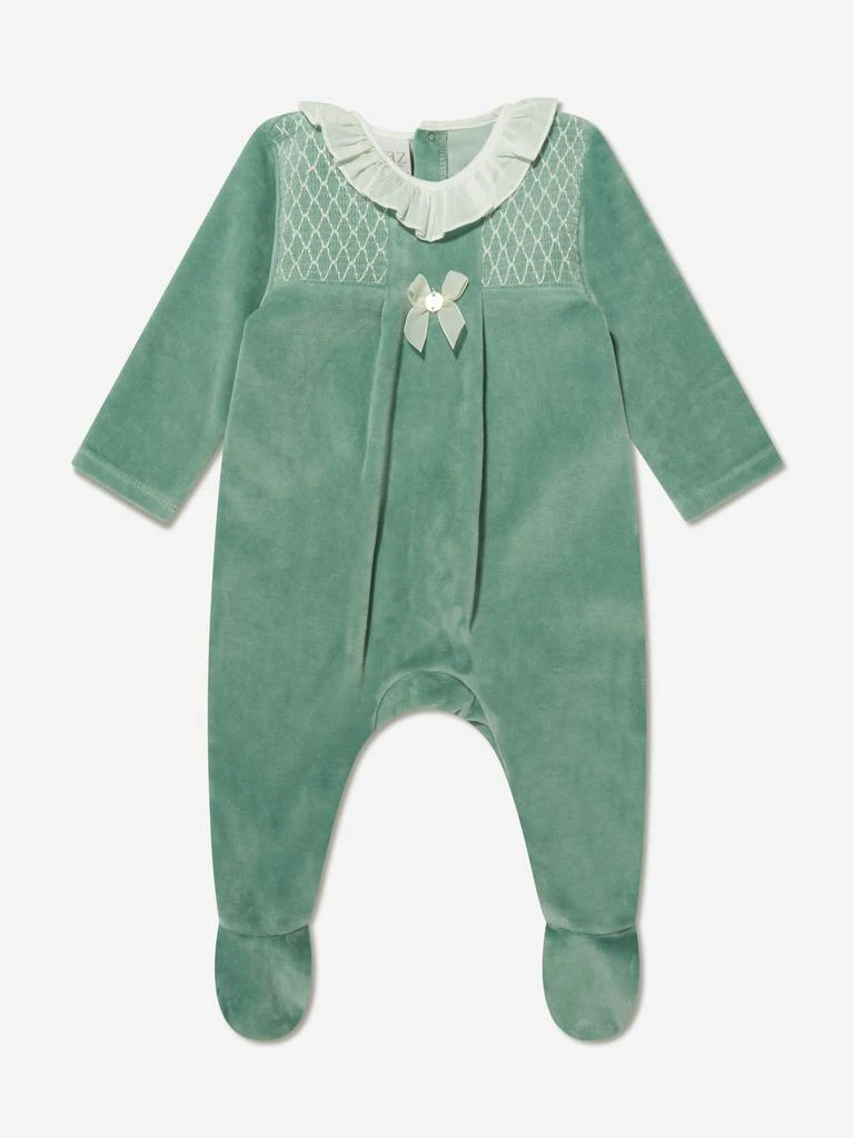 商品Paz Rodriguez|Paz Rodriguez Baby Girls Velour Babygrow in Green,价格¥299,第1张图片