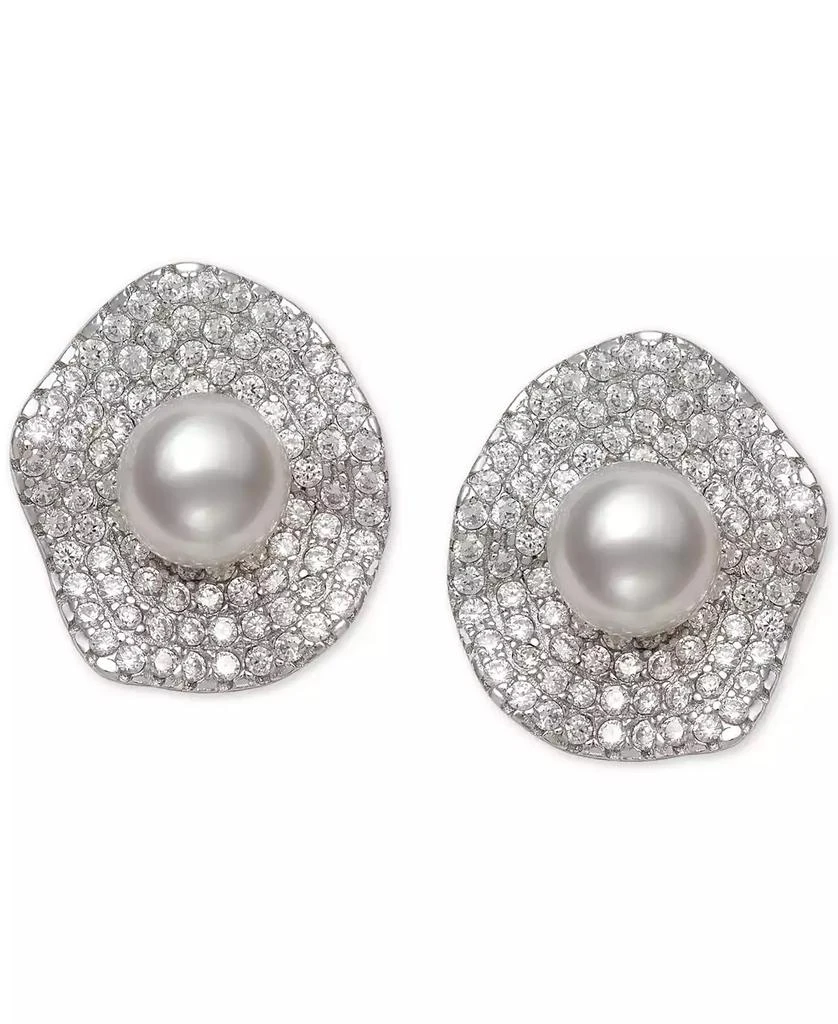 商品Macy's|Cultured Freshwater Pearl (6mm) & Cubic Zirconia Button Stud Earrings in Sterling Silver,价格¥285,第1张图片