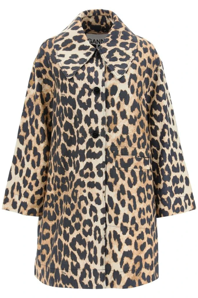 商品Ganni|OVERSIZED JACKET IN LEOPARD PRINT CANVAS,价格¥1802,第1张图片