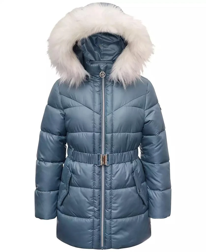 商品Michael Kors|Michael Kors Toddler & Little Girls Belted Stadium Puffer Jacket with Faux-Fur Trim,价格¥390,第1张图片