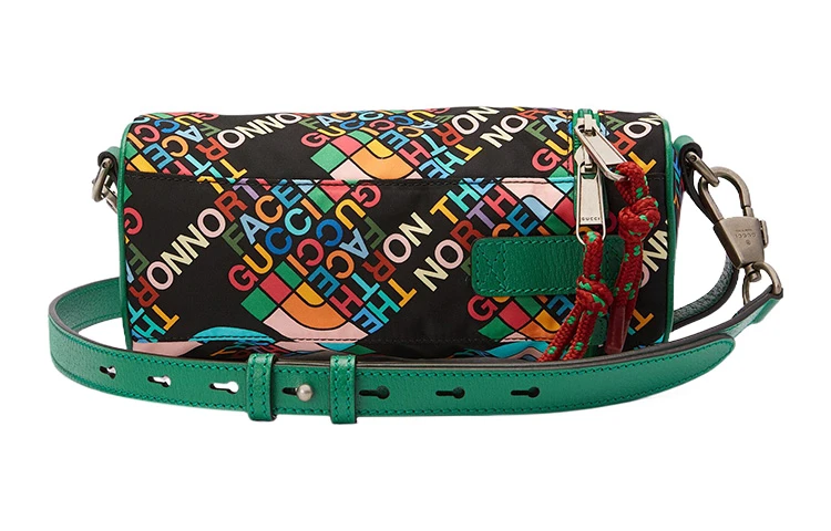商品[国内直发] Gucci|古驰 x The North Face北面 联名款 Logo印花拉链 再生尼龙 圆筒包水壶包单肩斜挎包 女款 黑色/绿色 #潮酷推荐#,价格¥6657,第5张图片详细描述