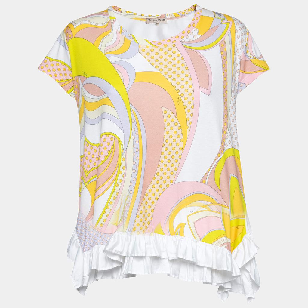 Emilio Pucci Multicolor Printed Cotton Ruffled Hem Detail Blouse S商品第1张图片规格展示