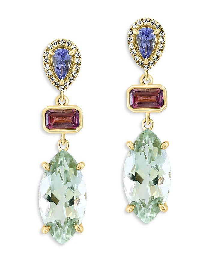 商品Bloomingdale's|Prasiolite, Pink Tourmaline & Tanzanite Drop Earrings in 14K Yellow Gold - Exclusive ,价格¥8970,第1张图片