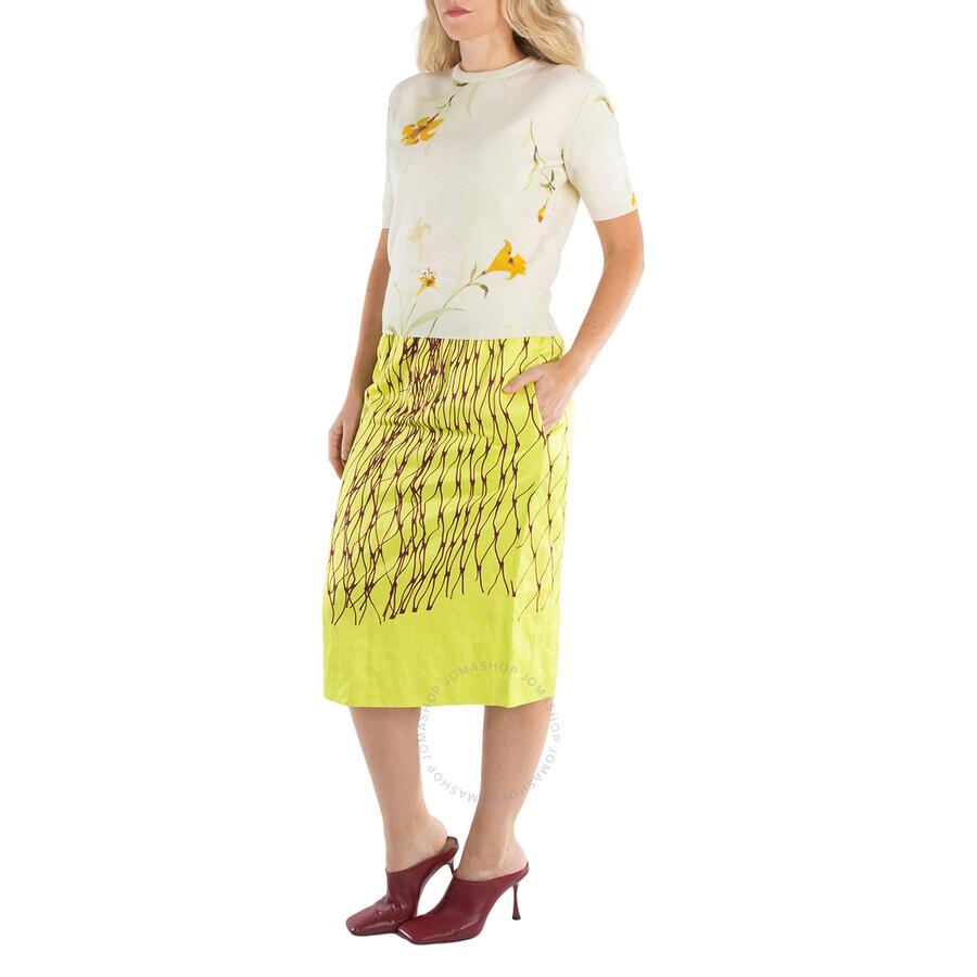 Dries Van Noten | Neon Yellow Net Printed Midi Skirt 629.39元 商品图片