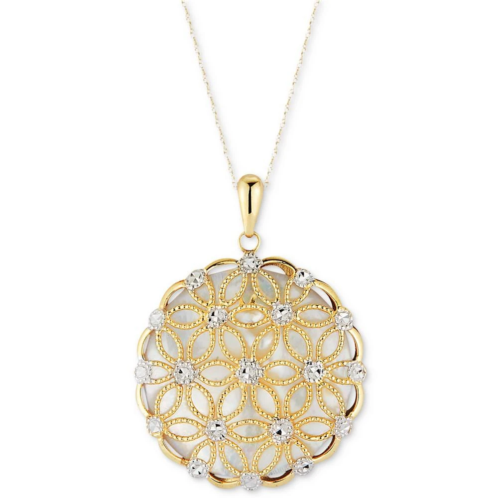 商品Macy's|Mother-of-Pearl Flower Filigree Disc 18" Pendant Necklace in 14k Gold (Also in Onyx and Jade),价格¥5887,第1张图片