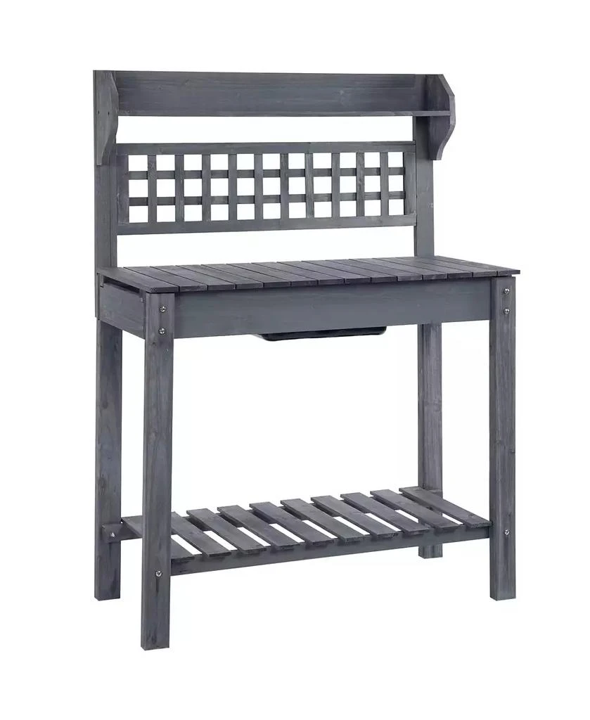 商品Outsunny|Wooden Outdoor Potting Bench with Sink Basin & Clapboard, Natural,价格¥1015,第1张图片