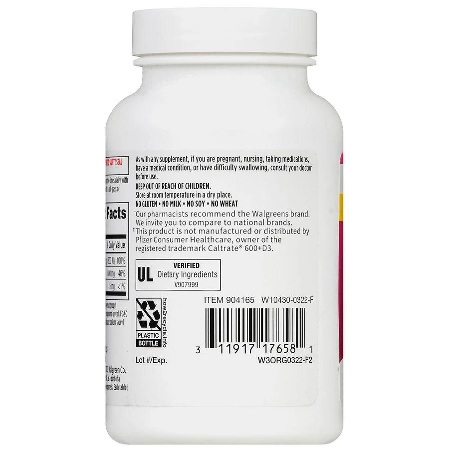 商品Walgreens|Calcium 600 mg + D3 20 mcg Tablets,价格¥90,第4张图片详细描述