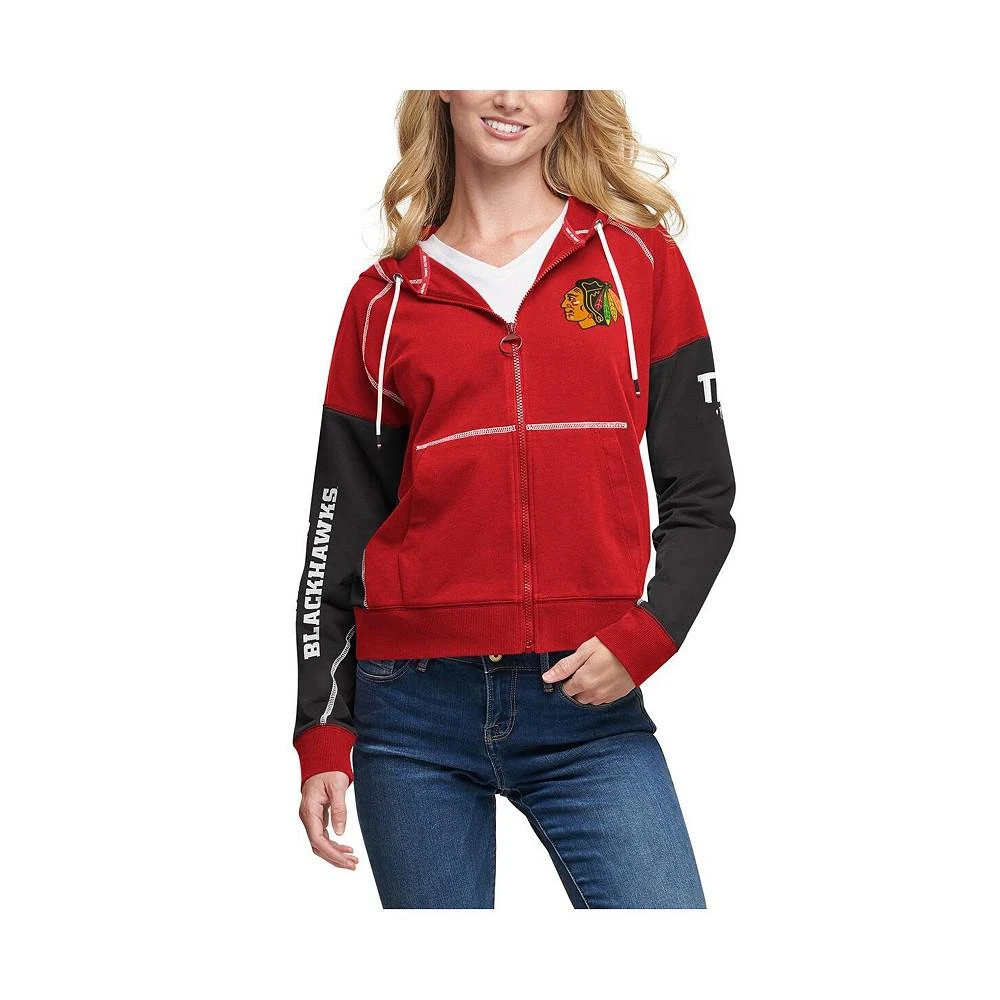 商品Tommy Hilfiger|Women's Red, Black Chicago Blackhawks Raglan Full-Zip Hoodie,价格¥598,第1张图片