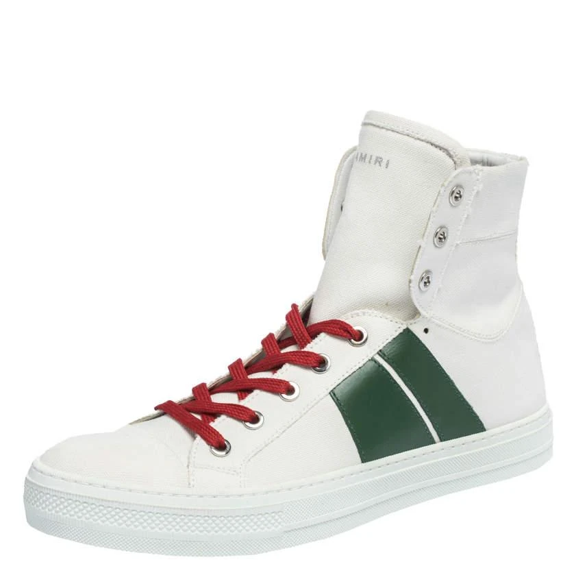 商品[二手商品] AMIRI|Amiri White/Green Canvas and Leather Sunset High Top Sneakers Size 42,价格¥2383,第1张图片