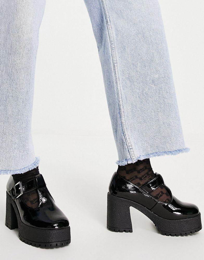 商品ASOS|ASOS DESIGN Wide Fit Spark chunky mary jane high shoes in black patent,价格¥267,第4张图片详细描述
