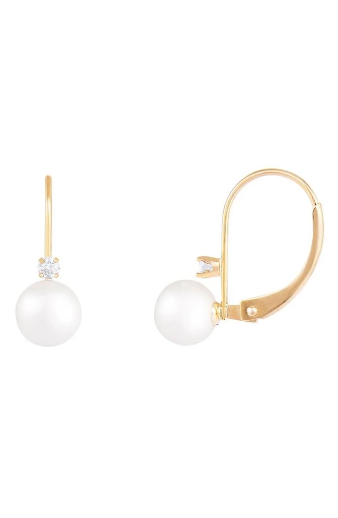 商品Splendid Pearls|14K Gold 6.5–7mm Cultured Akoya Pearl & CZ Lever Back Earrings,价格¥1491,第1张图片