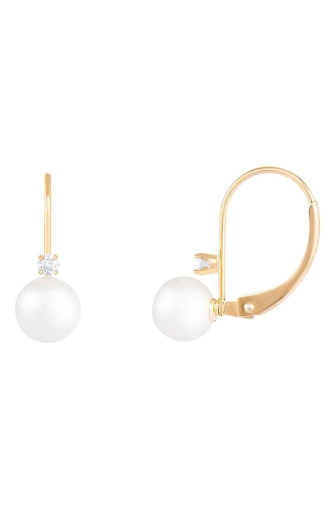 商品Splendid Pearls|14K Gold 6.5–7mm Cultured Akoya Pearl & CZ Lever Back Earrings,价格¥1124,第1张图片