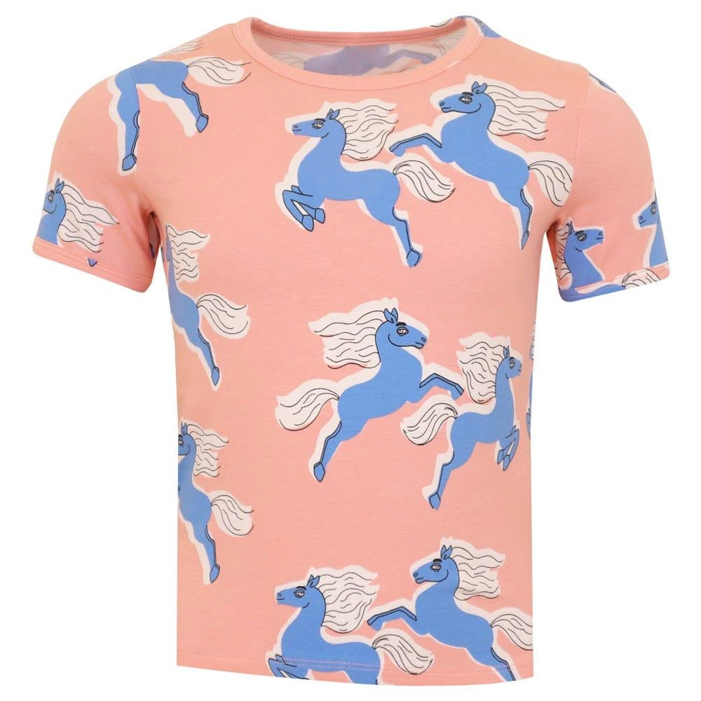 商品Mini Rodini|Pink & Blue Horse Pattern Short Sleeved T Shirt,价格¥89,第1张图片