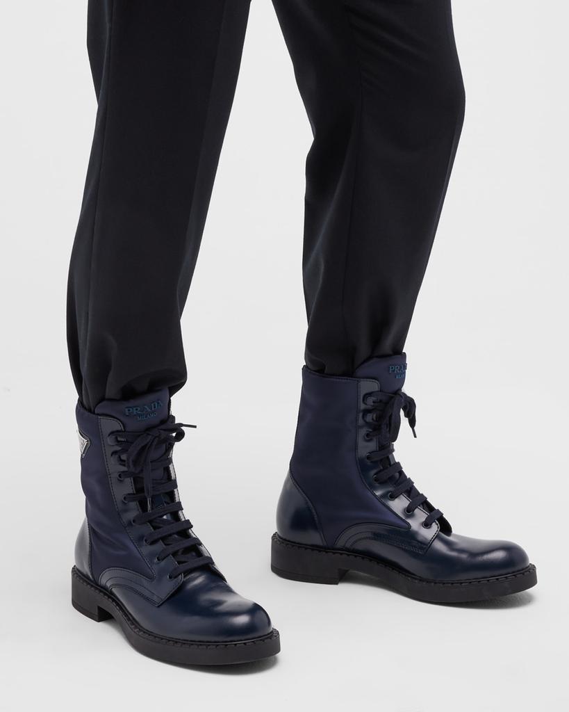 商品Prada|Men's Nylon & Leather Triangle Logo Combat Boots,价格¥11119,第4张图片详细描述