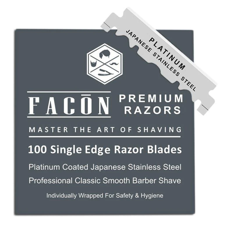 商品Facon Razors|100 Platinum Japanese Stainless Steel Single Edge Razor Blades for Professional Barber Straight Razor 200+ Shaves,价格¥53,第1张图片