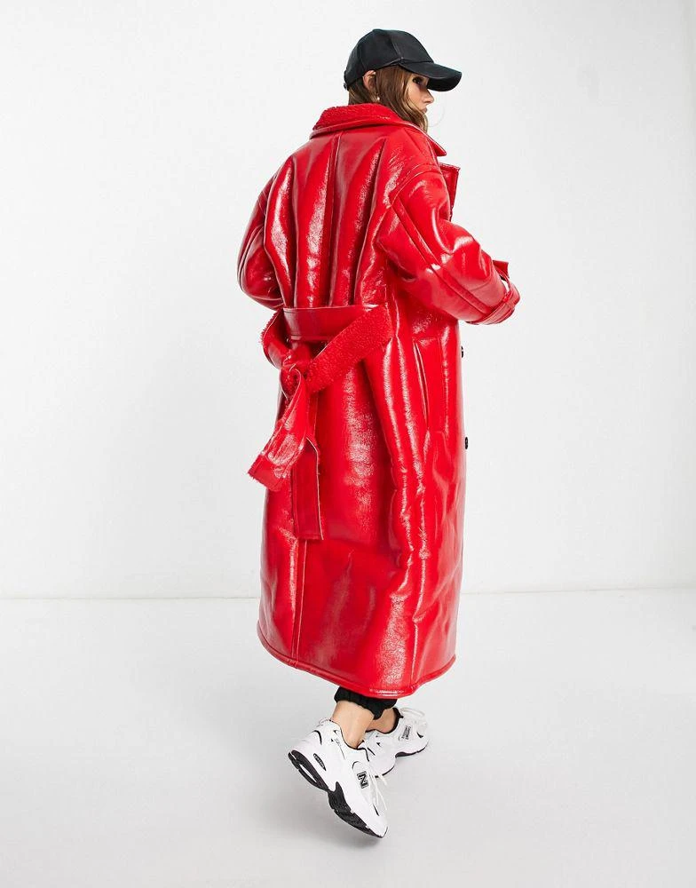 商品ASOS|ASOS DESIGN oversized bonded borg and vinyl trench coat and in red,价格¥570,第2张图片详细描述
