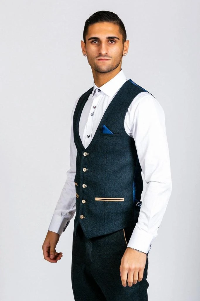 商品Marc Darcy|Marc Darcy Glen Navy Tweed Waistcoat Mens Blue 34" Chest Si,价格¥465,第1张图片
