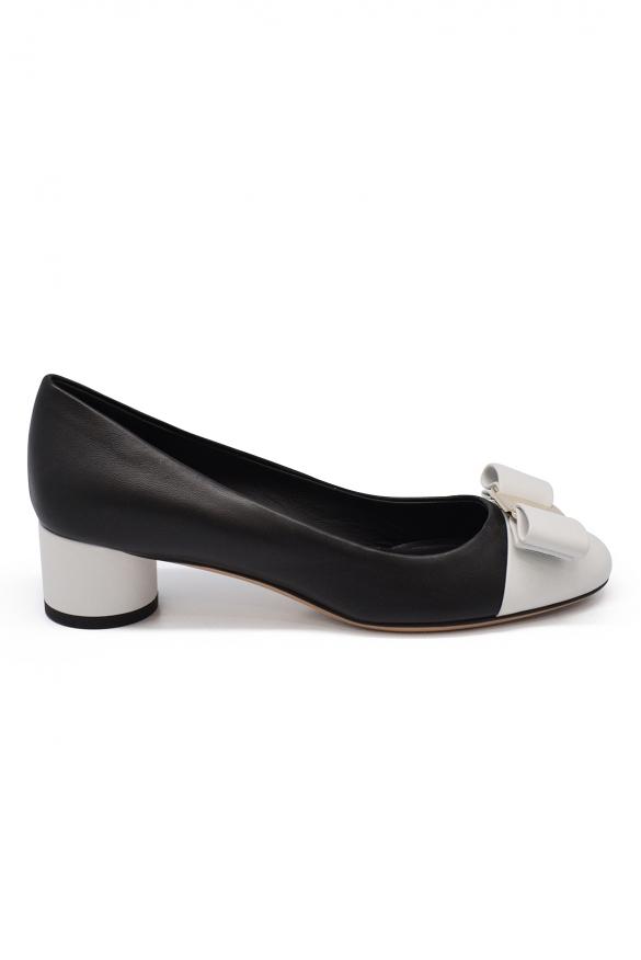 Women Luxury Shoes   Salvatore Ferragamo Black And White Ivrea Pumps商品第1张图片规格展示