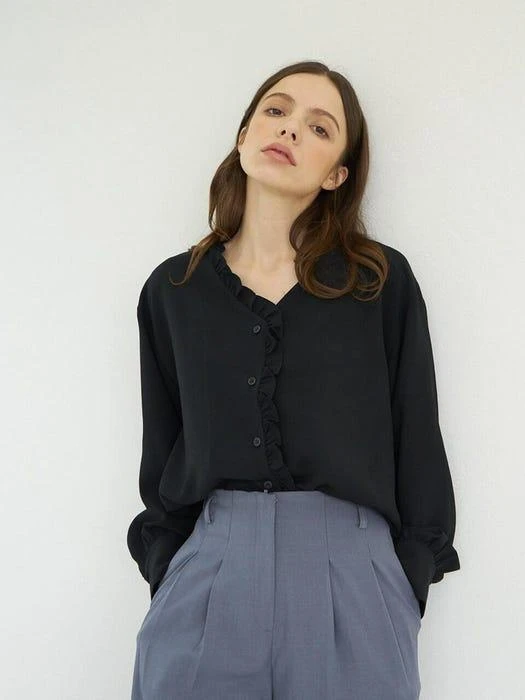 商品BIBYSEOB|T03 V NECK OVER SHIRT BLACK,价格¥653,第3张图片详细描述