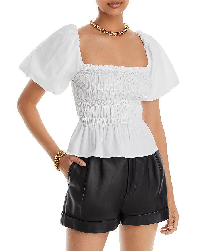 商品Karl Lagerfeld Paris|Cotton Smocked Puff Sleeve Top,价格¥436,第1张图片详细描述