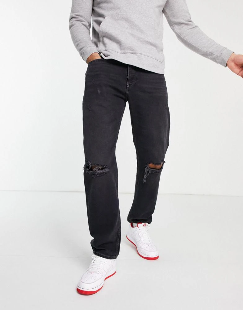 商品Tommy Hilfiger|Tommy Jeans Ethan relaxed straight fit jeans in distressed black wash,价格¥626,第2张图片详细描述