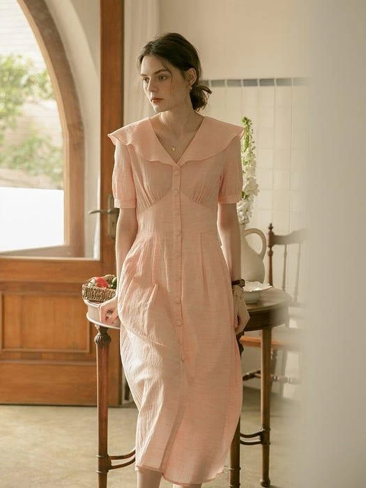 商品LENINA|Mari Shawl Collar Floral Dress_Pink,价格¥861,第1张图片