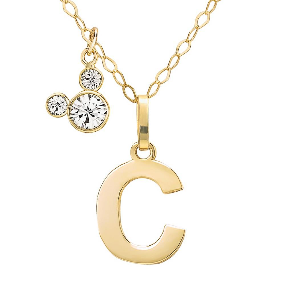 Mickey Mouse Initial Pendant 18" Necklace with Cubic Zirconia in 14k Yellow Gold商品第1张图片规格展示