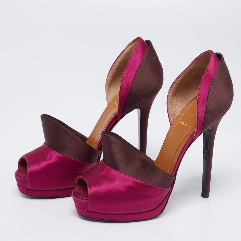 商品[二手商品] Fendi|Fendi Magenta/Brown Satin Anemone D'orsay Peep-Toe Platform Pumps Size 38.5,价格¥1883,第2张图片详细描述