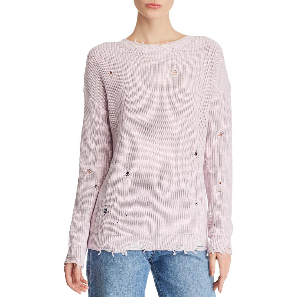Aqua Women's Distressed Ribbed Knit Cozy Long Sleeve Pullover Sweater商品第1张图片规格展示