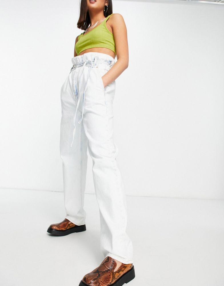 商品Topshop|Topshop high-waist wide leg Dad jeans in super bleach,价格¥125,第1张图片