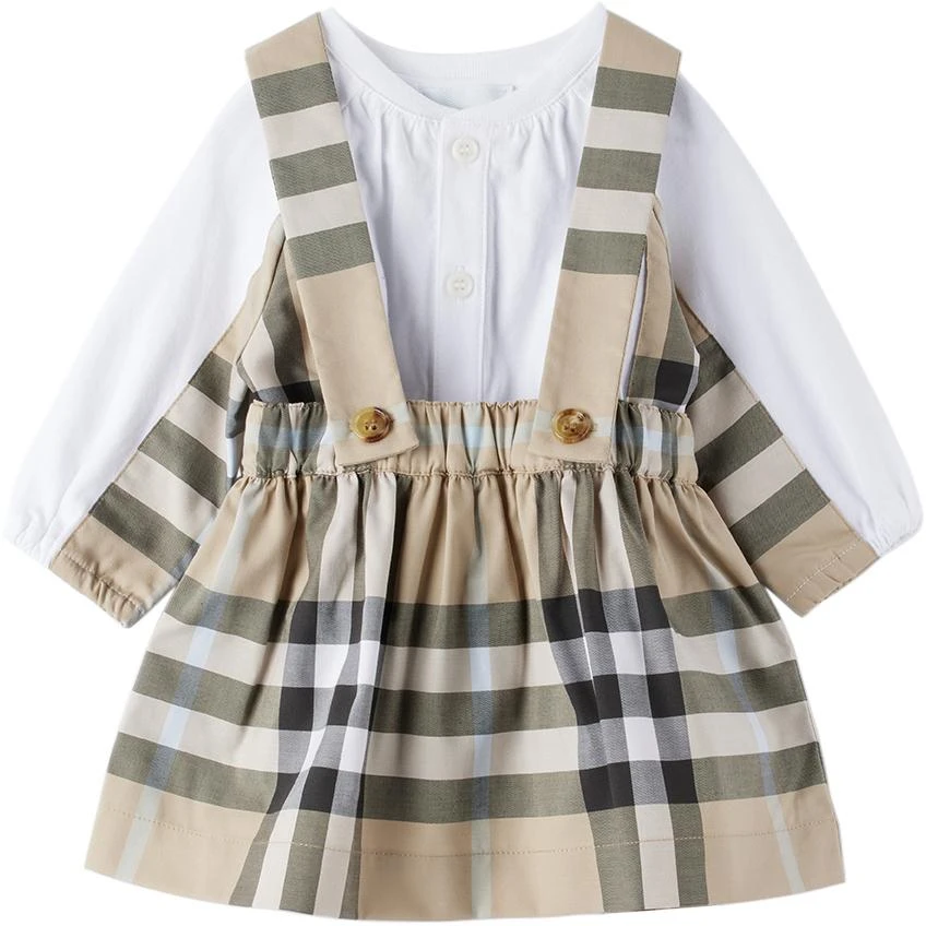 商品Burberry|Baby Beige Check Bodysuit & Skirt Set,价格¥1801,第1张图片