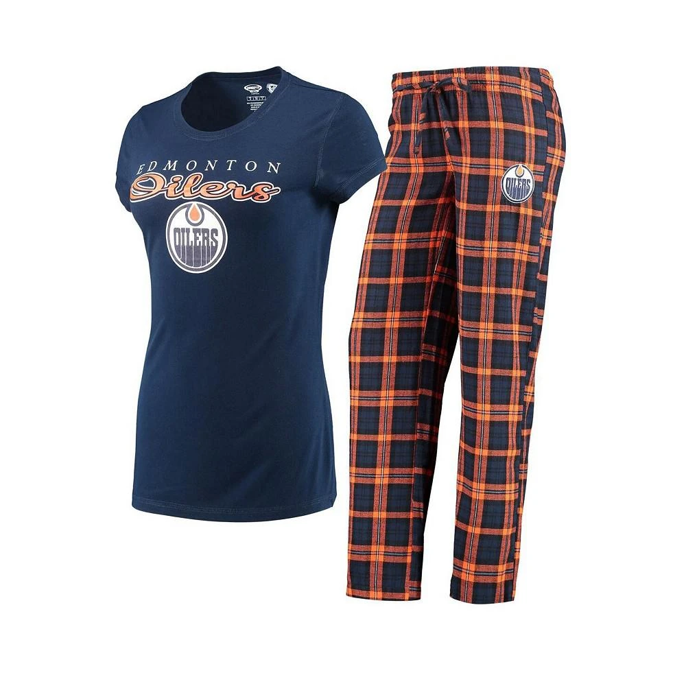 商品Concepts Sport|Women's Navy, Orange Edmonton Oilers Lodge T-Shirt & Pants Sleep Set,价格¥254,第1张图片
