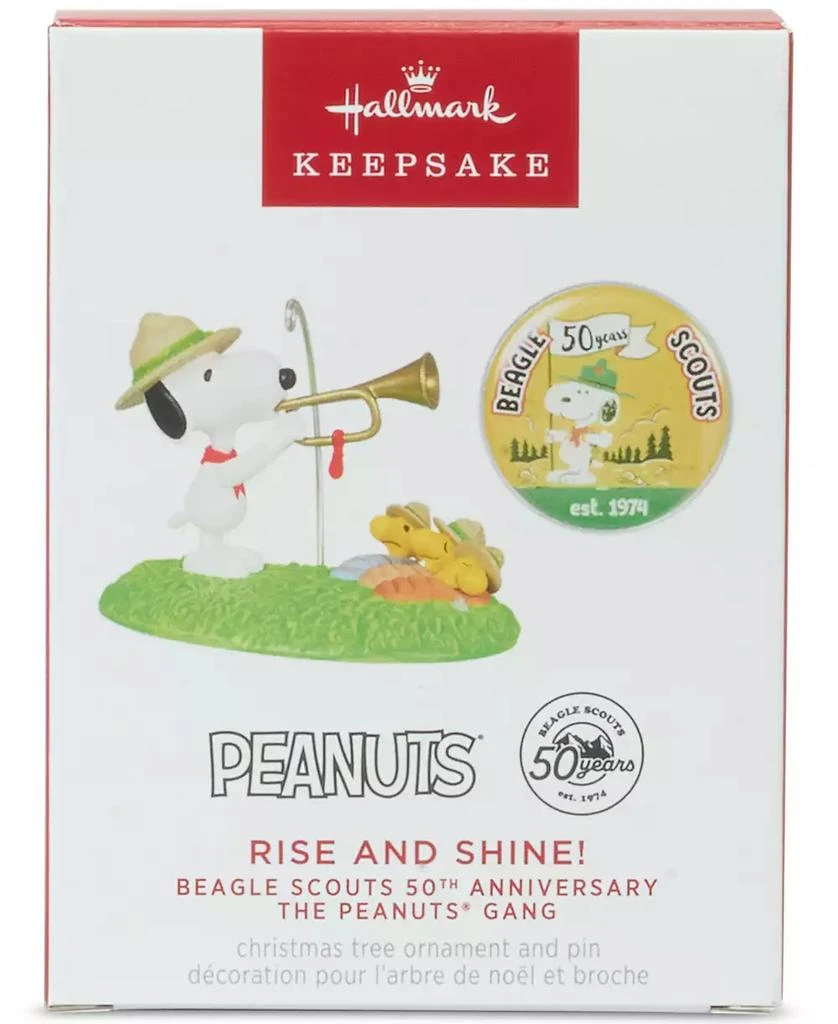 商品Hallmark|Keepsake Christmas Ornament and Pin The Peanuts Gang Beagle Scouts 50th Anniversary Rise and Shine, Set of 2,价格¥187,第3张图片详细描述