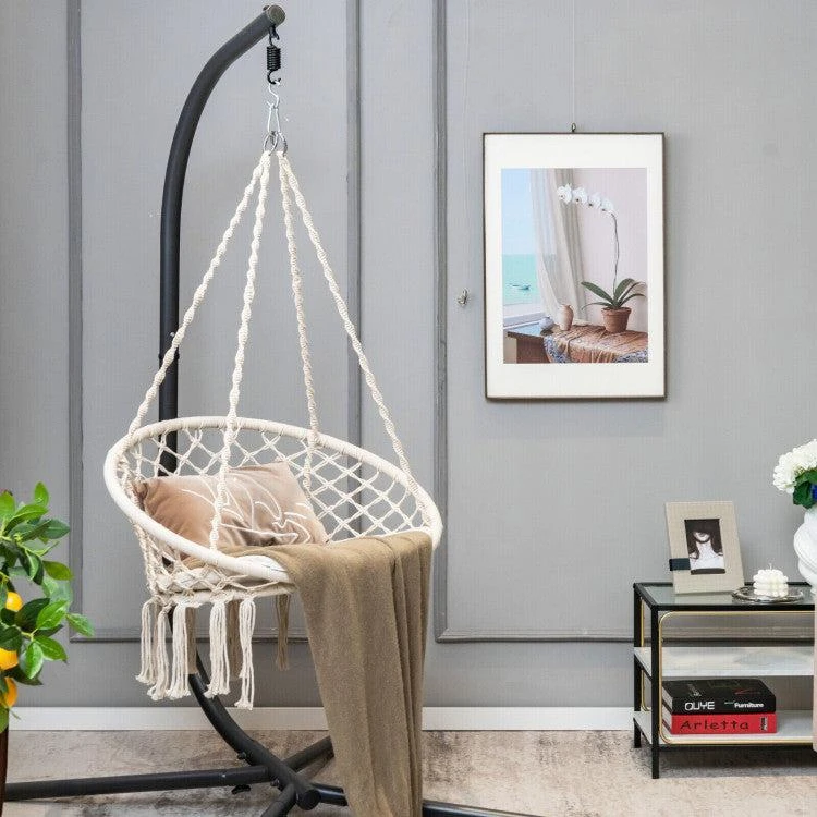 商品Hivvago|Cushioned Hammock Swing Chair with Hanging Kit-Beige,价格¥666,第2张图片详细描述