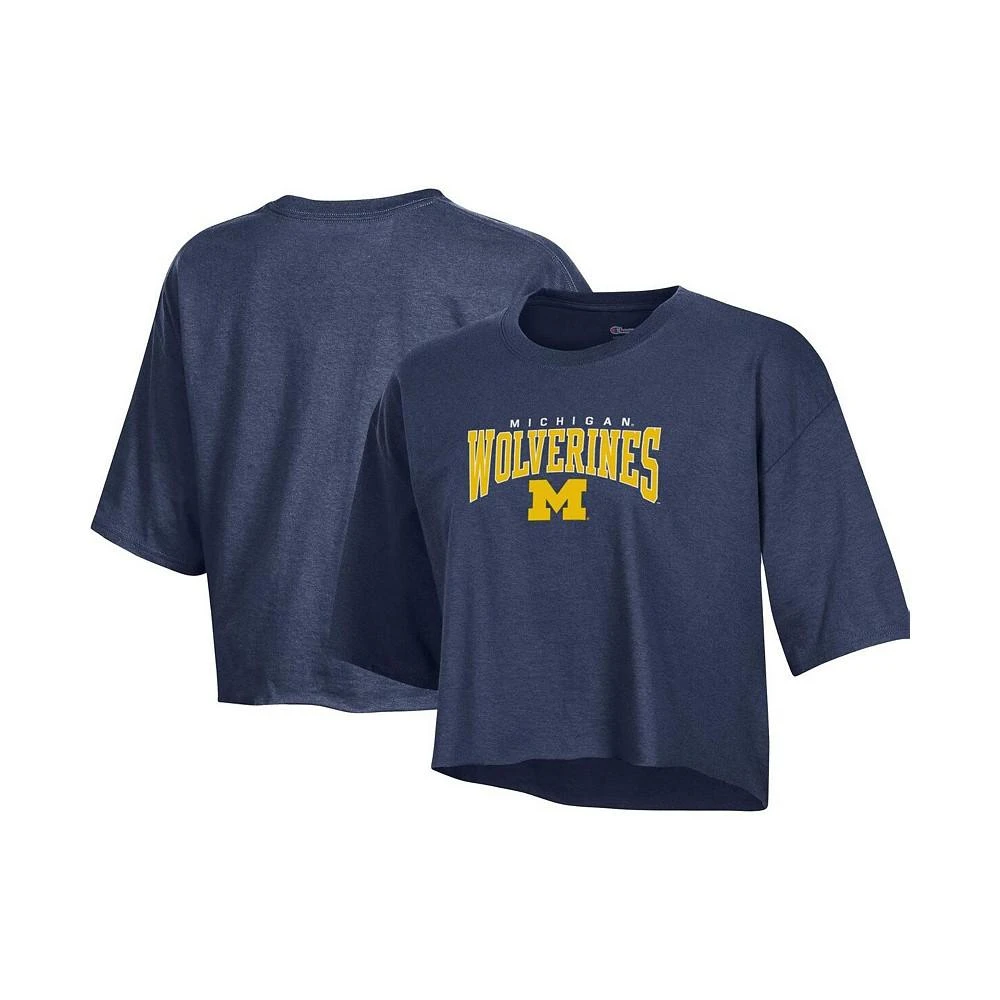 商品CHAMPION|Women's Heather Navy Michigan Wolverines Boyfriend Cropped T-shirt,价格¥222,第1张图片