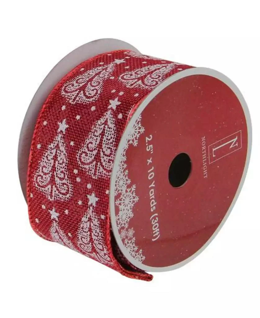 商品Northlight|Cranberry Red and White Trees Burlap Wired Christmas Craft Ribbon 2.5" x 10 Yards,价格¥113,第1张图片